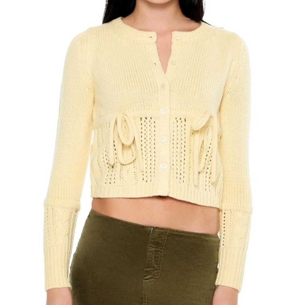 NWT‎ Forever 21 Women's Tie-Front Cardigan Sweater - Yellow - Size L